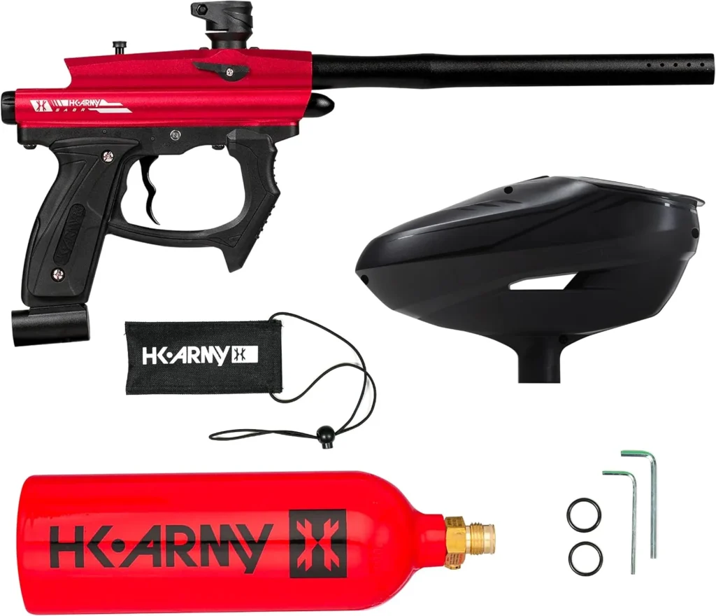 HK Army SABR paintball marker starter package with CO2 tank and loader