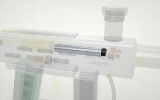 Bolt highlighted on a 3D model of a paintball marker