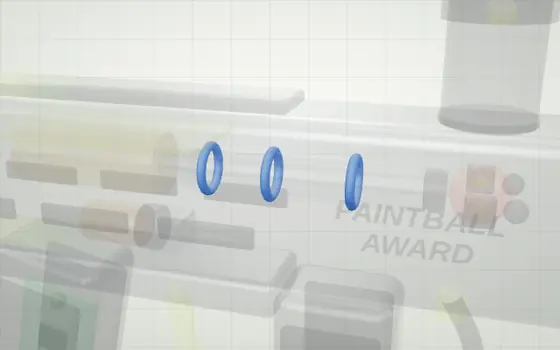 Bolt o-rings highlighted on a 3D model of a paintball marker