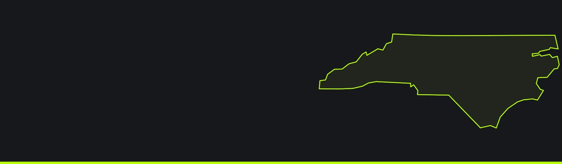 Outline map of North Carolina for the best paintball venues in North Carolina